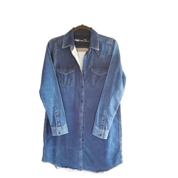 Gap 1969 Dresses & Skirts - Gap 1969 Womens Dress Blue M Western Cowboy Shirt Dress Button up Collared